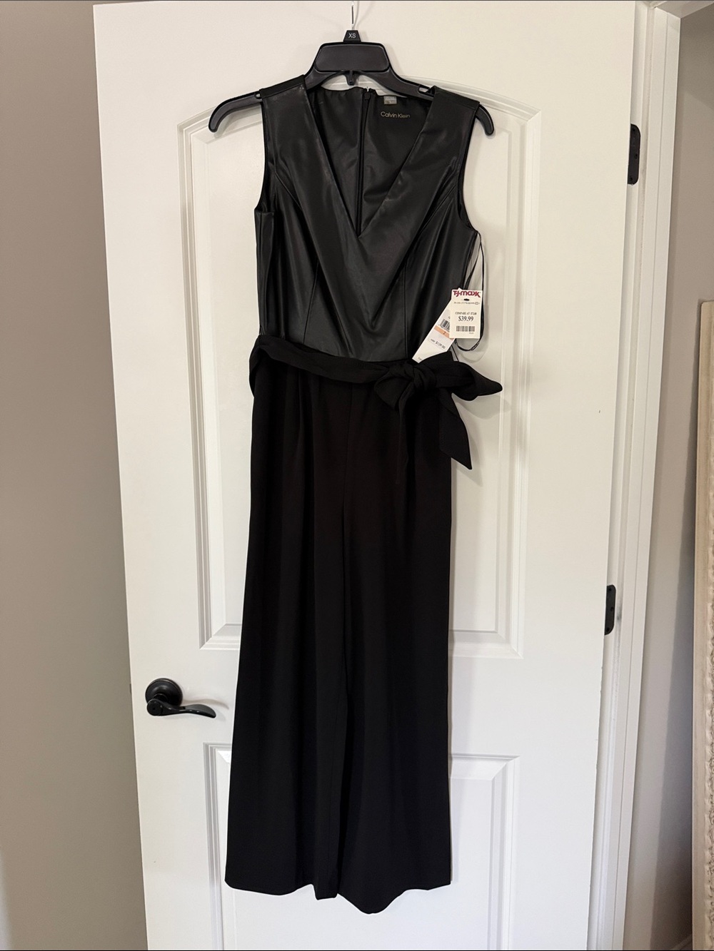 Calvin Klein Black Faux-Leather Top Jumpsuit
